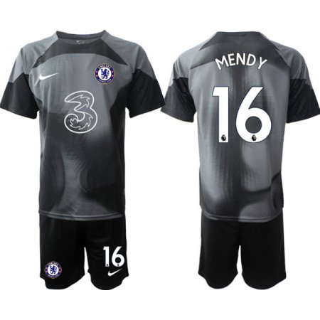 Virallinen pelipaita Chelsea MENDY 16 Maalivahti 2022-23 Lyhythihainen Musta - Lasten ( + Lyhyet housut )